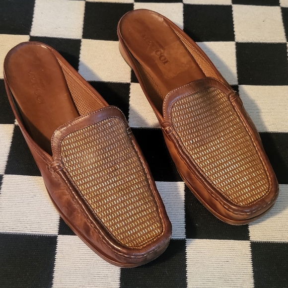 Sesto Meucci Giana Tan & Gold Woven Italian Leather Mule Wmns sz 10M - Picture 2 of 8